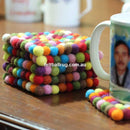 Multicolored Square Felt Ball Coaster - Felt Ball Rug USA - 1