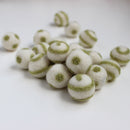Polka Dot Swirl Felt Balls Olive Green On White