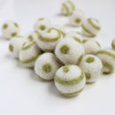 Polka Dot Swirl Felt Balls Olive Green On White