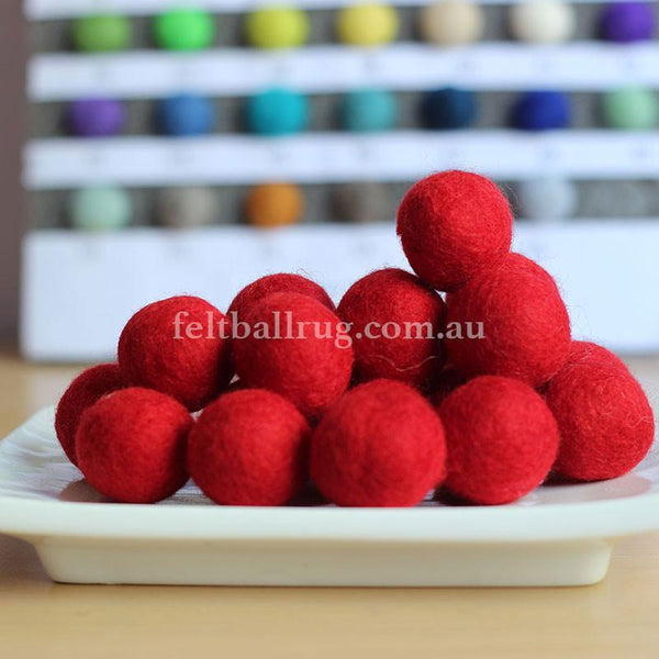 100% Wool Felt Balls - 2cm - Red - 20 Count / 100 Count 