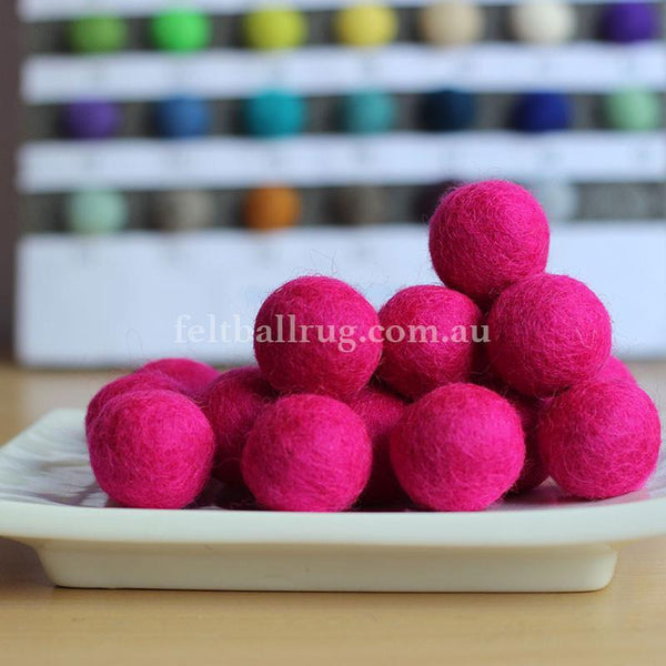 Felt Ball Bright Pink 1CM,  2CM, 2.5CM, 3CM, 4CM Colour 7 - Felt Ball Rug USA - 1