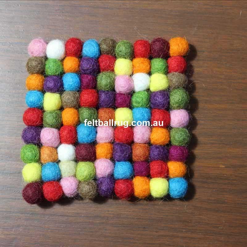 Multicolored Square Felt Ball Coaster - Felt Ball Rug USA - 2