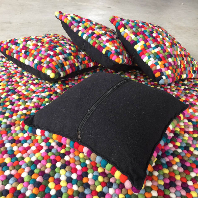 felt ball cushion multicolored