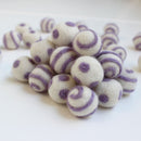 lavender on white polka dot swirl felt balls