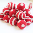 white on red polka dot swirl felt balls