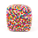 Multi Colored Cube Felt Ball Ottoman Pouf - Felt Ball Rug USA - 2