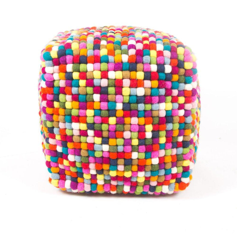 Multi Colored Cube Felt Ball Ottoman Pouf - Felt Ball Rug USA - 2