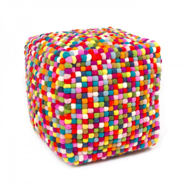 Multi Colored Cube Felt Ball Ottoman Pouf - Felt Ball Rug USA - 1