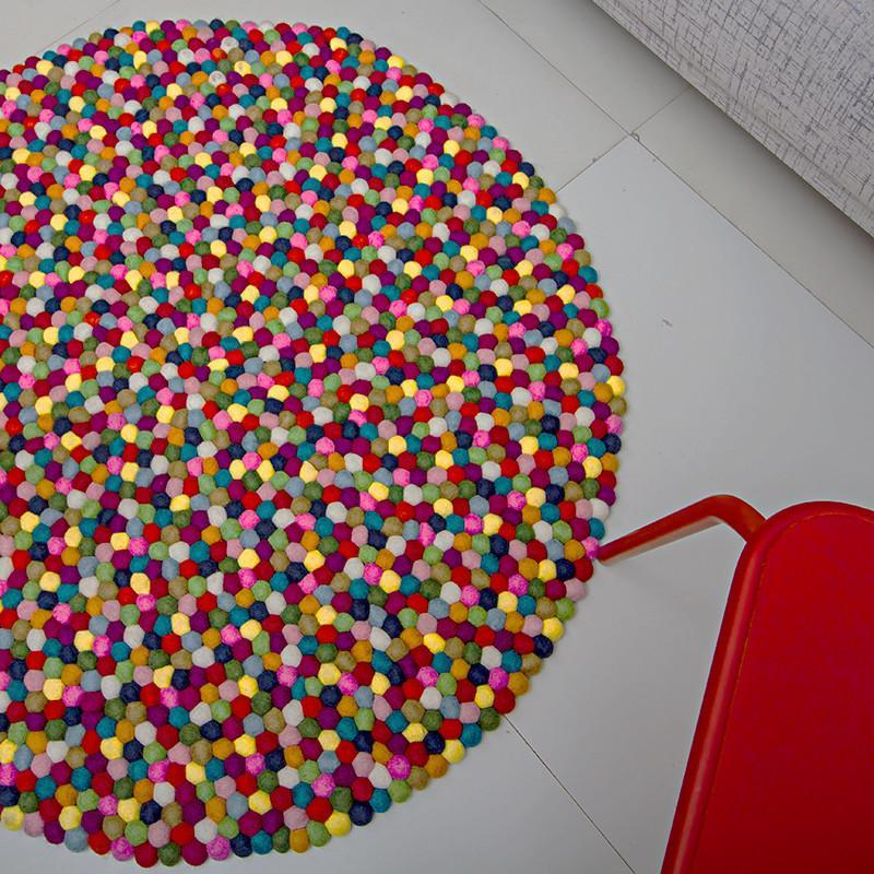 Multicolored Felt Ball Rug