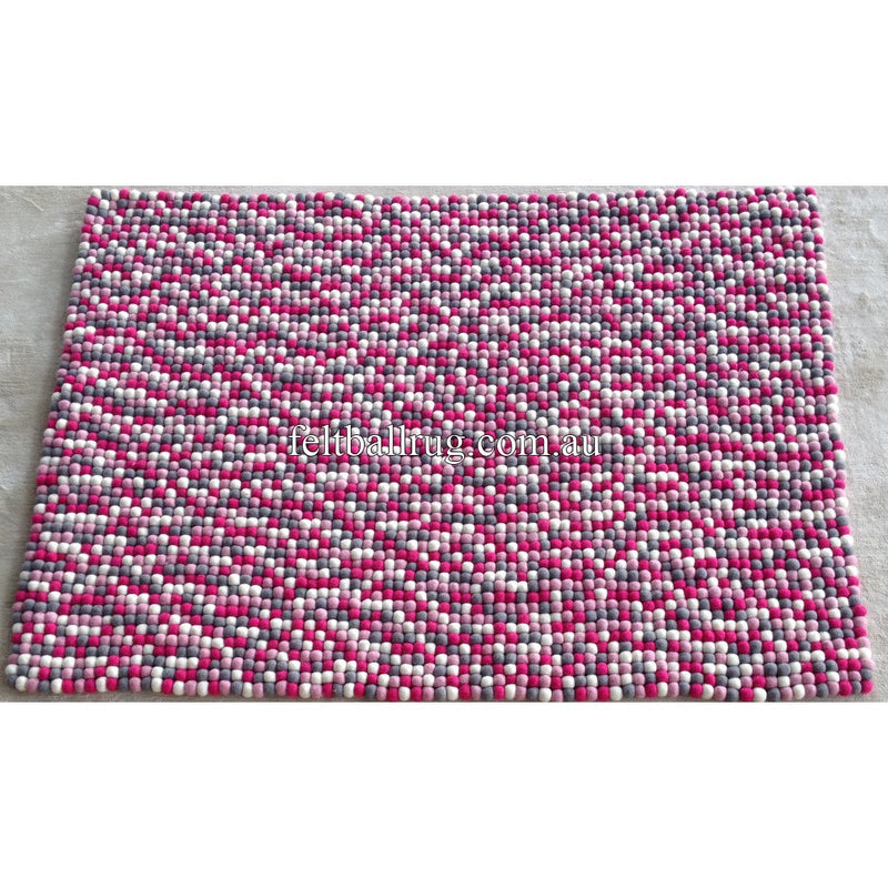 Pink Grey And White Rectangle Felt Ball Rug - Felt Ball Rug USA - 2