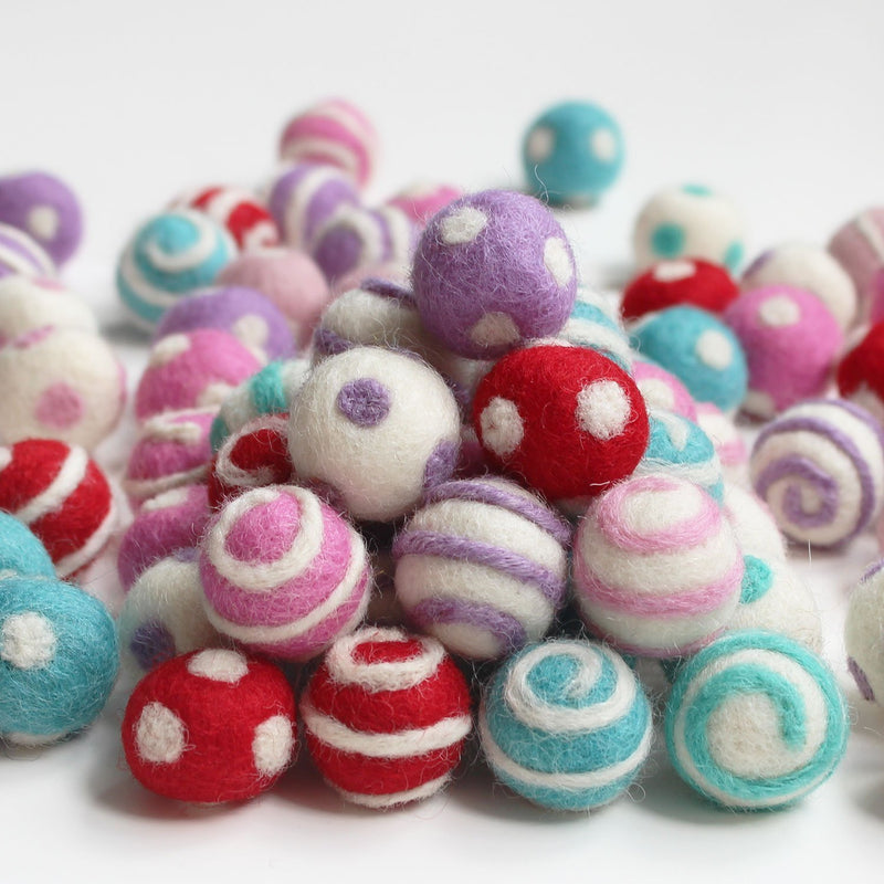 Polka Dot and Swirl Wool Felt Balls