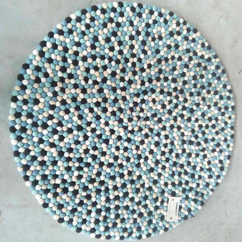 Rockpool Blue Felt Ball Rug - Felt Ball Rug USA
